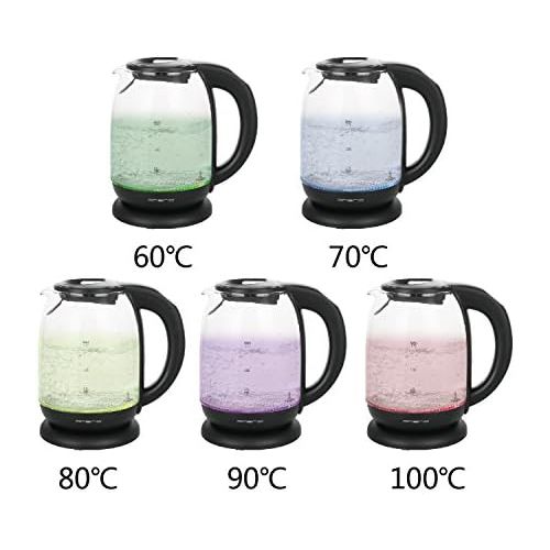  [아마존베스트]Emerio WK-119255 glass kettle with temperature selection (60 °C/70 °C/80 °C/90 °C/100 °C), BPA-free, run-dry protection, auto-off, 2200 watts, stainless steel, 1.7 litres