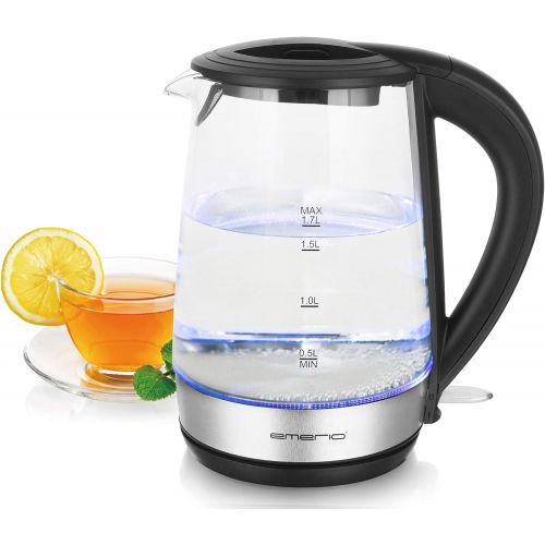  [아마존베스트]Emerio WK-123131, Glas Wasserkocher 1.7L, BPA frei, bestes Borosilikatglas, 2200 Watt, schoene blaue LED Beleuchtung, Auto Off, UEberhitzungsschutz, mit hochwertigem Edelstahl abgede