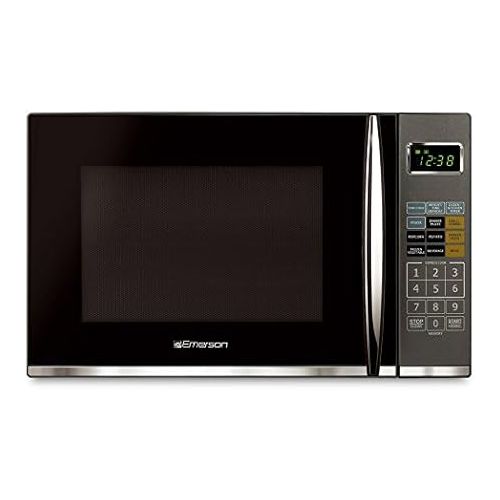  Emerson 1.2 Cu. Ft. Microwave Oven with Griller, Timer & LED Display 11 Power Levels, 9 Pre-Programmed Settings, Removable Glass Turntable with Child Save Lock, 1100W, Stainless Steel