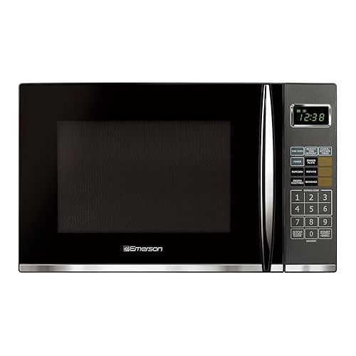  Emerson 1.2 Cu. Ft. Microwave Oven with Griller, Timer & LED Display 11 Power Levels, 9 Pre-Programmed Settings, Removable Glass Turntable with Child Save Lock, 1100W, Stainless Steel