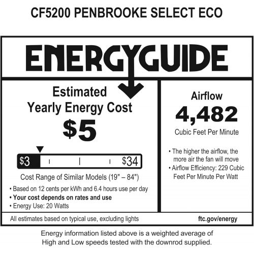  Emerson CF275BQ 60-inch Modern Sweep Eco Ceiling Fan, 3-Blade Ceiling Fan with LED Lighting and 6-Speed Wall Control
