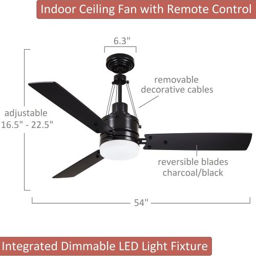  Emerson Kathy Ireland Home Highpointe LED Ceiling Fan with Remote Control Modern Industrial Lighting Fixture with 3 Blades, 2 Downrods, and Removable Decorative Cables Dimmable, Barbeque B