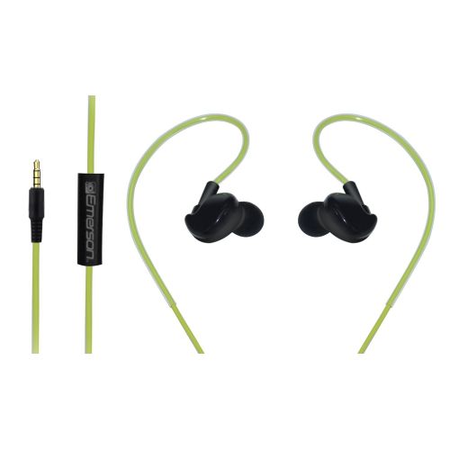  Emerson Radio Emerson Wired Sweat Proof Earbuds Headphones with Universal Mic and Remote and Secure Fit Ear hook ER106005