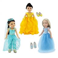 Emily Rose 14 Inch Doll Princess Dress Value Bundle 9 Piece Set, Includes Cinderella, Belle and Jasmine Costumes 14 Doll Clothes Fit American Girl Wellie Wishers and Glitter Girls