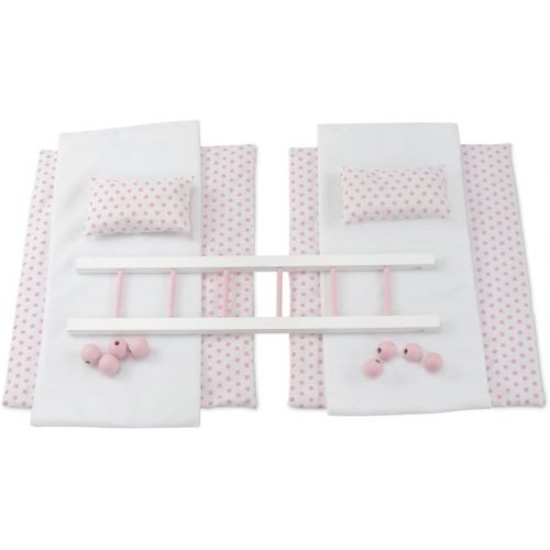  Emily Rose Doll Clothes 18 Inch Doll Bed Furniture | White Loft Bunk Bed with Shelving Units and Angled Single Bed, Includes Ladder, Pink and White Polka Dot Bedding and Coordinating Curtains | Fits Ameri