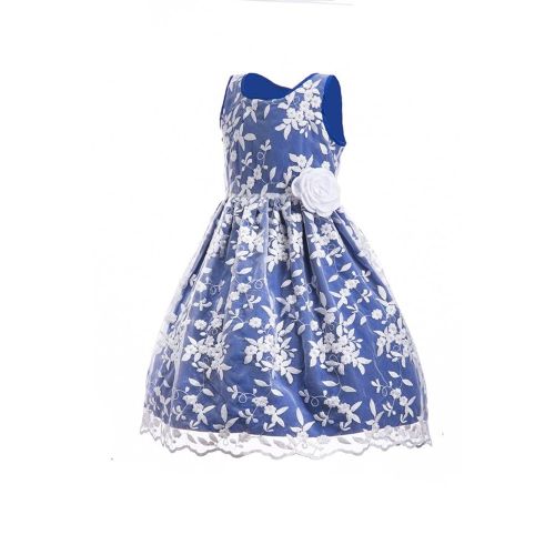  Emma+Riley Emma Riley Girls Sleeveless Floral Embroidered Mesh Pleated A-Line Princess Party Dress