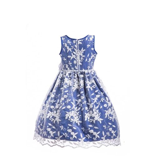  Emma+Riley Emma Riley Girls Sleeveless Floral Embroidered Mesh Pleated A-Line Princess Party Dress