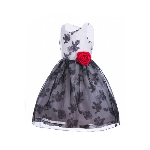  Emma+Riley Emma Riley Girls Sleeveless Printed Floral Tulle Princess Party Dress with Rosette Flower