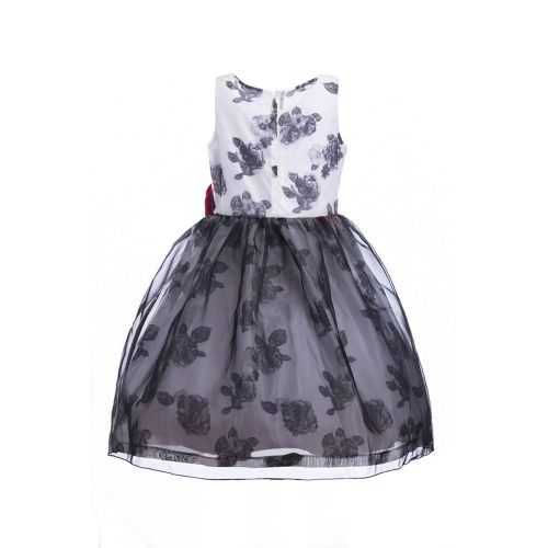  Emma+Riley Emma Riley Girls Sleeveless Printed Floral Tulle Princess Party Dress with Rosette Flower