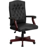 Emma + Oliver Martha Washington Black Leather Executive Swivel Office Chair with Arms
