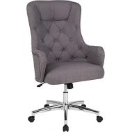 Emma + Oliver Diamond Button Tufted High Back Office Chair in Light Gray Fabric