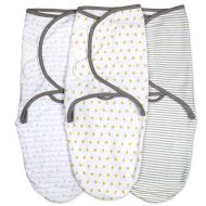 Emma + Ollie Swaddle Blanket Wrap Set of 3, Adjustable Infant Baby Swaddle Wrap Blanket, Grey Gender Neutral Swaddle, Yellow Bee Pattern Swaddle Wrap, Baby Shower Gift for Girl or