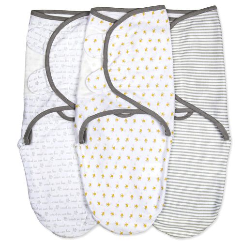  Emma + Ollie Swaddle Blanket Wrap Set of 3, Adjustable Infant Baby Swaddle Wrap Blanket, Grey Gender Neutral Swaddle, Yellow Bee Pattern Swaddle Wrap, Baby Shower Gift for Girl or