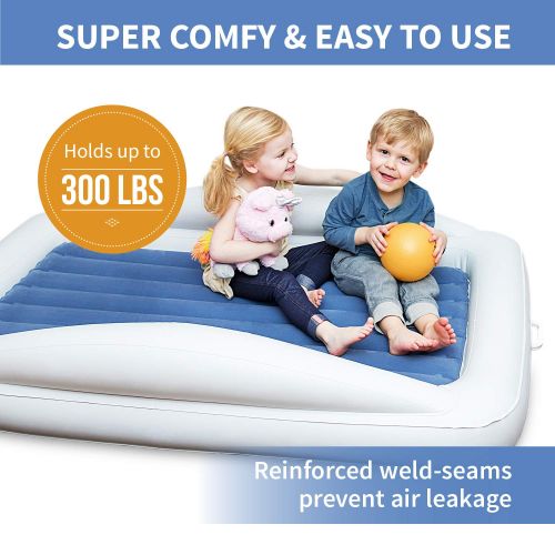  Emma + Ollie Inflatable Toddler Bed with Bed Rails - Portable Travel Blow Up Air Mattress with Safety Bumpers - Perfect for Home, Travel, Camping, Grandparents (Includes Electric P
