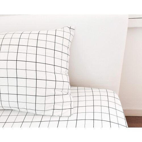  Emmas Story Twin XL Grid Fitted Sheet Set with Pillowcase, Gender neutral Twin Bedding for Boys, Modern Kids Bedding