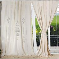 Emmayuan 1piece Tab Top Romantic French Country Cotton Linen Crochet Pendant Lace Curtain Panel Drape for Living Room Hotel Cafe (180cm255cm)