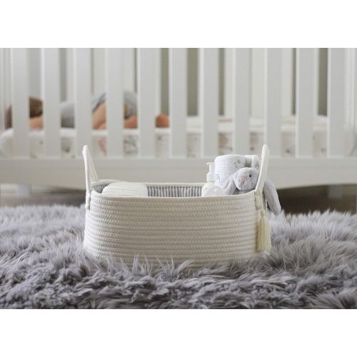  Jameson Baby Co. Rope Diaper Caddy Organizer - Extra Large Nursery Storage Bin - Car Caddy - Baby Shower Gift Basket - with 8 Pockets, 5 Compartments and Removable Dividers