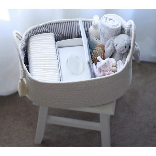  Jameson Baby Co. Rope Diaper Caddy Organizer - Extra Large Nursery Storage Bin - Car Caddy - Baby Shower Gift Basket - with 8 Pockets, 5 Compartments and Removable Dividers