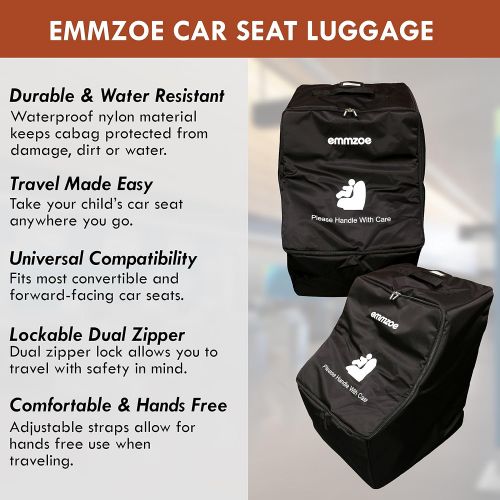 Emmzoe Car Seat Padded Luggage Check-in Travel Bag Case, Durable, Waterproof Backpack Strap