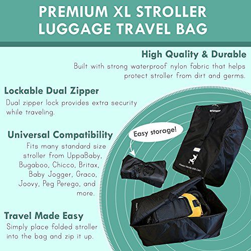  Emmzoe XL Stroller Padded Luggage Check-In Travel Bag Case, Durable, Waterproof, Easy Roll For Storage