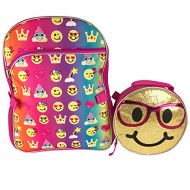 Emoji Style Emoji 16 Inch Backpack & Lunch Bag Set - Emojicon Style With Gold Sequin Removable Lunchbag