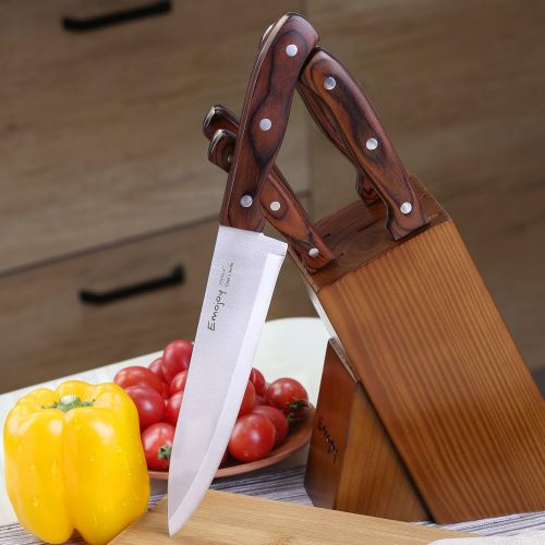  Emojoy Messerblock, 6-TLG Messerset mit Block, Holzgriff Kuechenmesser aus rostfreiem Edelstahl,Kueche Messer Kochmesser Set