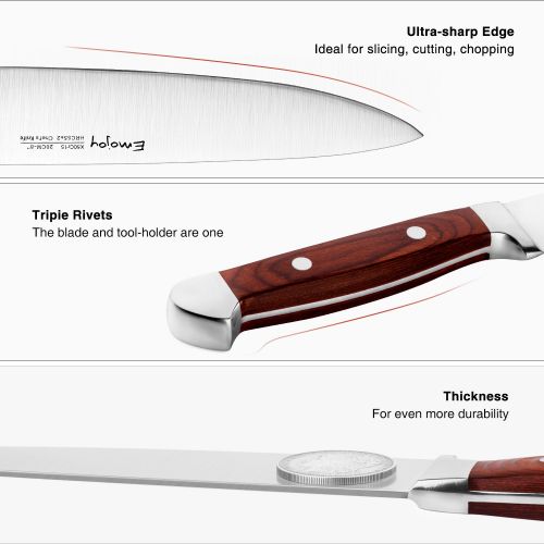  Emojoy Messerblock, 6-TLG Messerset, Kochmesser aus Edelstahl mit Ergonomischer Holzgriff