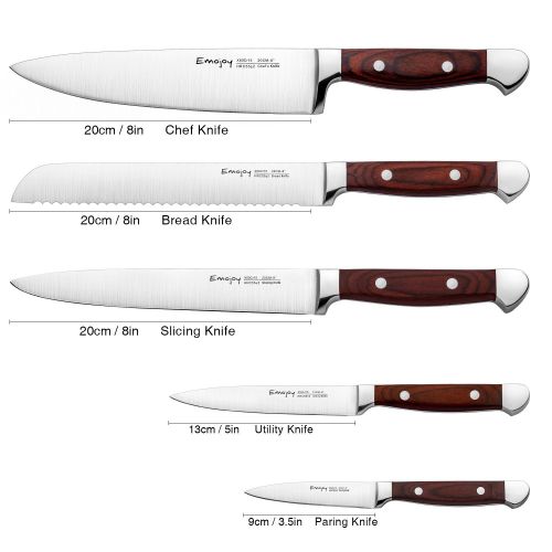  Emojoy Messerblock, 6-TLG Messerset, Kochmesser aus Edelstahl mit Ergonomischer Holzgriff