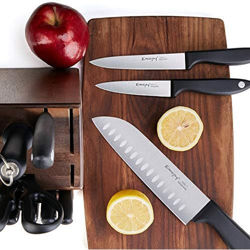  [아마존베스트]Knife Set, 15-Piece Kitchen Knife Set with Sharpener Wooden Block and Serrated Steak Knives,Emojoy Germany High Carbon Stainless Steel Knife Block Set