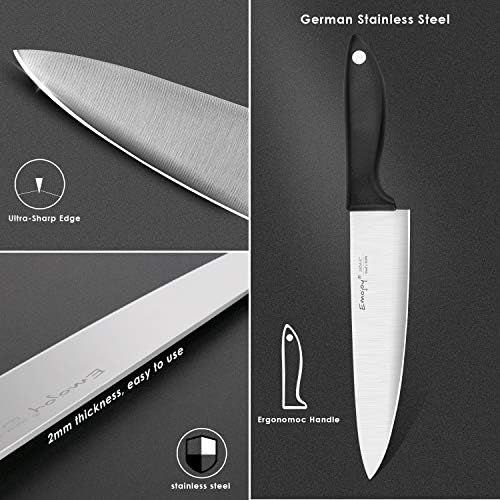  [아마존베스트]Knife Set, 15-Piece Kitchen Knife Set with Sharpener Wooden Block and Serrated Steak Knives,Emojoy Germany High Carbon Stainless Steel Knife Block Set