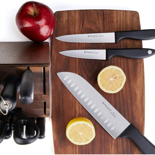  [아마존베스트]Knife Set, 15-Piece Kitchen Knife Set with Sharpener Wooden Block and Serrated Steak Knives,Emojoy Germany High Carbon Stainless Steel Knife Block Set