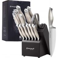 [아마존베스트]Emojoy Knife Set, 15 Pieces Kitchen Knife Set with Block Wooden, Chef Knife Set with Built-in Sharpener, German Stainless Steel Hollow Handle Knives Grey