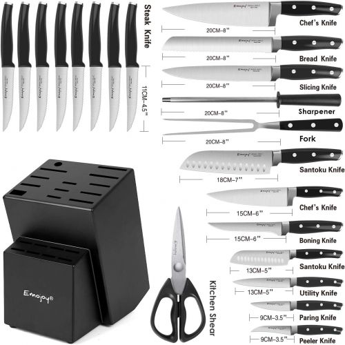  [아마존베스트]Knife Set with Block, 22 pcs Kitchen Knives with Sharpener Black, German Stainless Steel Knives Set with Carving Fork Steak Knives, High Carbon Full Tang Knives Set by Emojoy