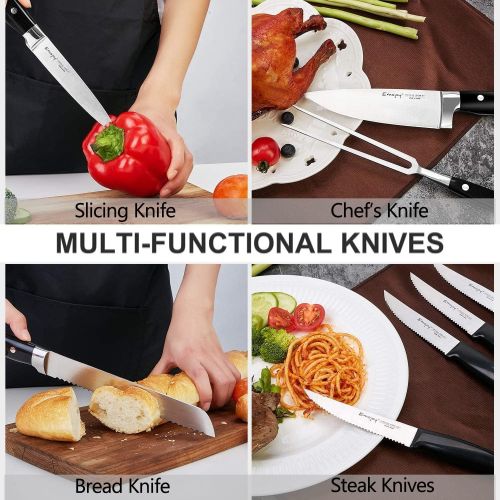  [아마존베스트]Knife Set with Block, 22 pcs Kitchen Knives with Sharpener Black, German Stainless Steel Knives Set with Carving Fork Steak Knives, High Carbon Full Tang Knives Set by Emojoy