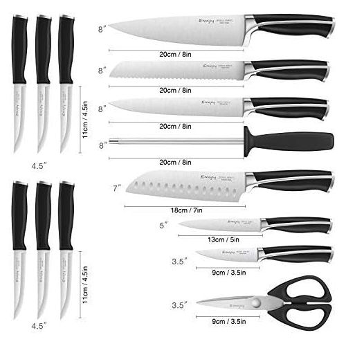  [아마존베스트]Emojoy Knife Set, 15-Piece Kitchen Knife Set with Block Wooden, Black Handle for Chef Knife Set, German Stainless Steel Cutlery Knife set