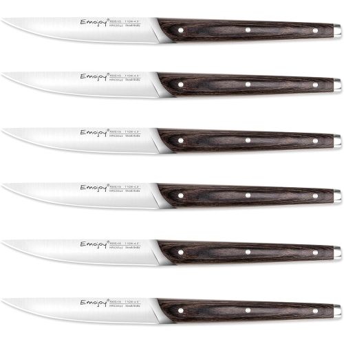 Steak Knife Set Steak knives Set of 6, Non Serrated Steak Knives, Stainless Steel Steak Knife, Emo joy Knife Set with Gift Box