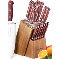 Emojoy Knife Set, 15-Piece Kitchen Knife Set with Block Wooden, Manual Sharpening for Chef Knife Set, German Stainless Steel