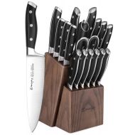 Emojoy Knife Set, 18-Piece Kitchen Knife Set with Block Wooden, Manual Sharpening for Chef Knife Set, German Stainless Steel