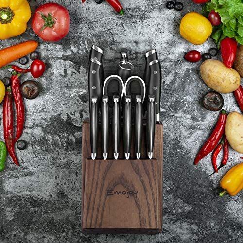  Emojoy Knife Set, 18-Piece Kitchen Knife Set with Block Wooden, Manual Sharpening for Chef Knife Set, German Stainless Steel