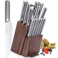 Emojoy Knife Set, 15-Piece Kitchen Knife Set with Block, Stainless Steel Hollow Handle for Chef Knife Set, German Stainless Steel, Emojoy (Steel)