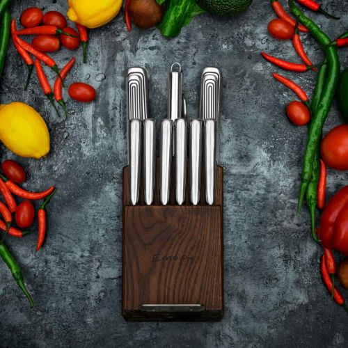  Emojoy Knife Set, 15-Piece Kitchen Knife Set with Block, Stainless Steel Hollow Handle for Chef Knife Set, German Stainless Steel, Emojoy (Steel)