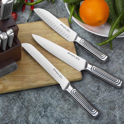  Emojoy Knife Set, 15-Piece Kitchen Knife Set with Block, Stainless Steel Hollow Handle for Chef Knife Set, German Stainless Steel, Emojoy (Steel)