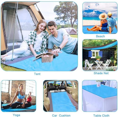  Emoly Beach Blanket Sand Camping Mat Waterproof，Outdoor Travel Accessories & Pocket Zippered Portable Family Picnic Mat for Travel, Camping, Hiking and Music Festivals (108 x 85.19