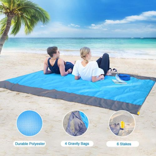  Emoly Beach Blanket Sand Camping Mat Waterproof，Outdoor Travel Accessories & Pocket Zippered Portable Family Picnic Mat for Travel, Camping, Hiking and Music Festivals (108 x 85.19