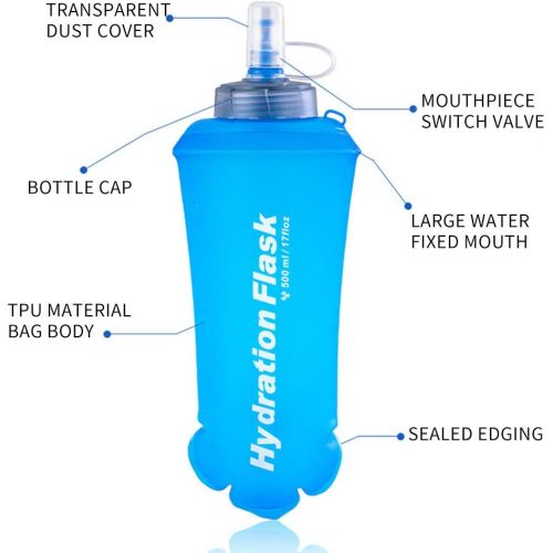  Emoly Folding Water Soft Flask Collapsible BPA Free TPU Water Bottle for Running, Marathon Hiking Climbing and Cycling (500ml)