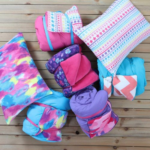  Emonia Aromzen Sleeping Bag and Pillow Cover, Purple Pink Teal Floral Indoor Outdoor Camping Youth Girls