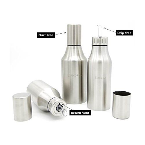  Emporia Eco-Friendly Stainless Steel Oil and Vinegar Dispenser - Elegant and Functional, with Anti-Drip and Leak Proof Design. (1 Liter)