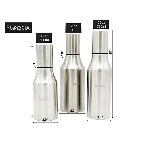  Emporia Eco-Friendly Stainless Steel Oil and Vinegar Dispenser - Elegant and Functional, with Anti-Drip and Leak Proof Design. (1 Liter)