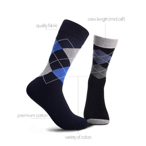  Emprella Dress Socks for Men- 5 Pack Mens Argyle Black or Solid Premium Cotton- Mid Calf