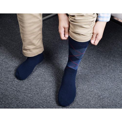  Emprella Dress Socks for Men- 5 Pack Mens Argyle Black or Solid Premium Cotton- Mid Calf
